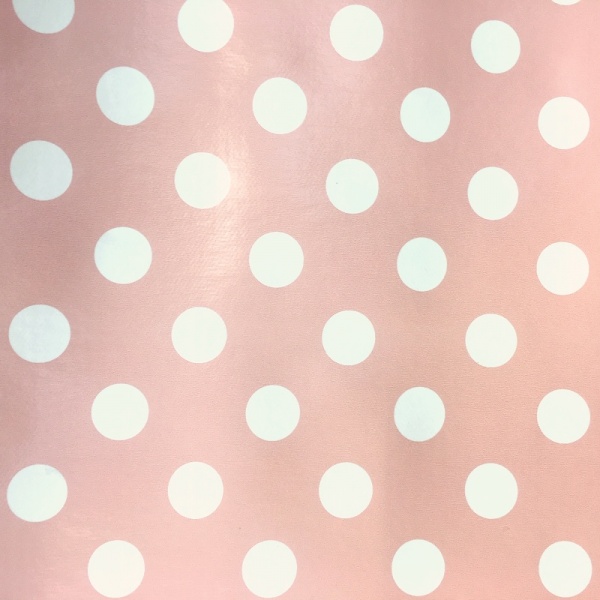 Tablecloth Vinyl  - Polka Dot White on Baby Pink 17mm
